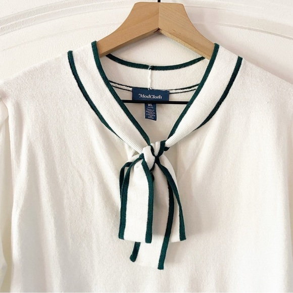 MODCLOTH Bow Thyself Ivory Tie Neck Knit Top NWT Sz XL - Picture 4 of 11